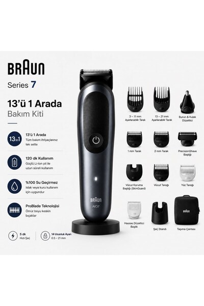 Braun Hepsi Bir Arada Series 7, 13'ü 1 Arada Tıraş Kiti, Problade, Autosense,...