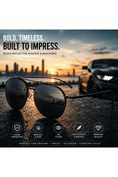 Primo Plus Style Black Reflective Lens Aviator Sunglasses for Men & Women