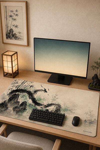 RUGRUMBA Premium Japanese Zen Ink Dragon Garden XXL Gamer Mousepad 40X90 cm 4...