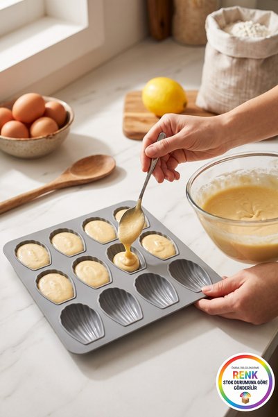 Vivenda Silicone Sea Shell Cake Mold 12-Cavity Madlen Cookie Mold Platinum Silicone 24.5 cm