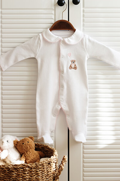 Petite Miracles Pink Teddy Bear Embroidered Newborn Jumpsuit - 0-3 Months