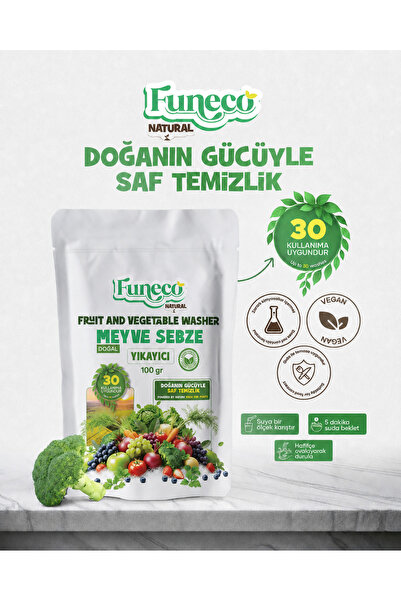 FUNECO Natural Meyve & Sebze Yıkayıcı 100g (30 Kullanımlık) - Bitki ve minera...