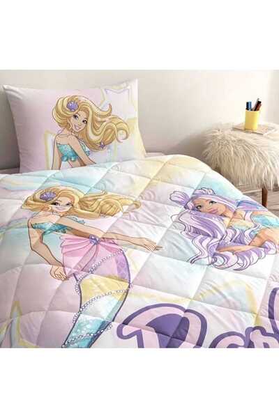 Taç Lisanslı Barbie Mermaid Pamuk Yorgan Seti Tek Kişilik (Dolgulu Yastık Hed...