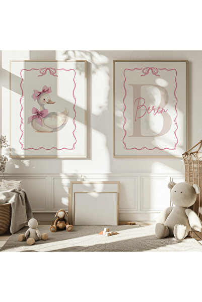 luxorpixels (ÇERÇEVESİZ) Pembe Ördek tasarımlı Bebek odası poster, özel isiml...