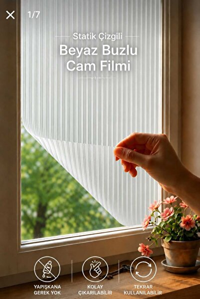 Deconitte Statik Pliseli Görünüm Beyaz Buzlu Cam Filmi Yapışkansız Pencere Ca...