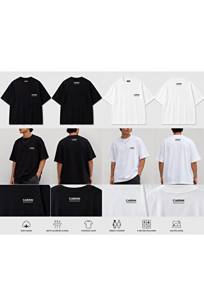 Oversize Unisex Premium Basic Tişört - Minimal Logo - Siyah