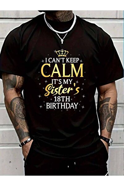 23ERVA تي شيرت رجالي أسود 100% قطن بطباعة "I Can't Keep Calm It's My Sister 1...