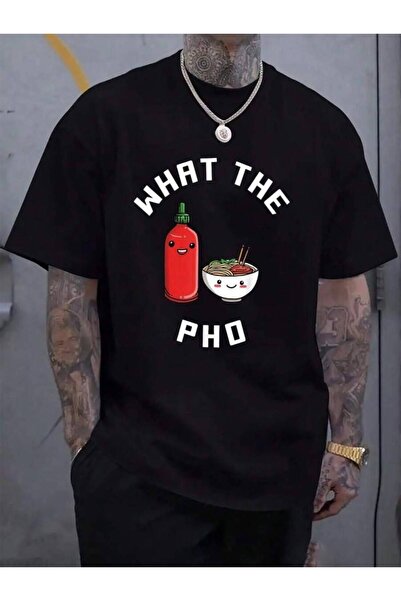 KYMC07 تي شيرت صيفي للرجال من القطن 100% بطباعة "What The Pho Noodles" - طعام...