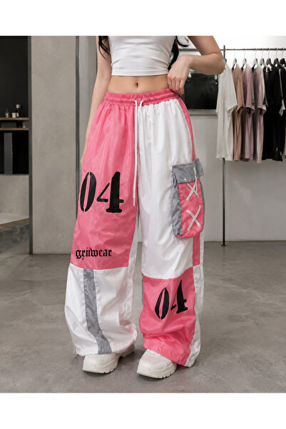 GRİİ WEAR Unisex Color Blocked Printed Wide Leg Cargo Pants