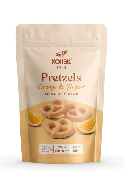 KONAK Yoğurtlu Portakallı Beyaz Çikolata Kaplı Pretzel 50 GR