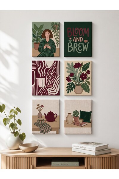 ARTAGE 6’lı Retro Modern Bohem Naif Sanat Kanvas Tablo Seti