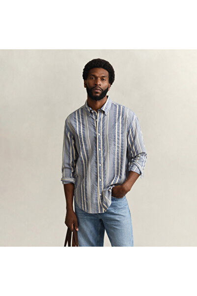 Gant Erkek Mavi Relaxed Fit Çizgili Gömlek