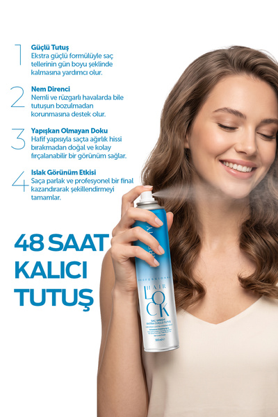 Embeauty Hair Lock Profesyonel Ekstra Güçlü Tutuş Canlı ve Parlak Görünüm Veren Saç Sabitleyici Sprey 300 ml