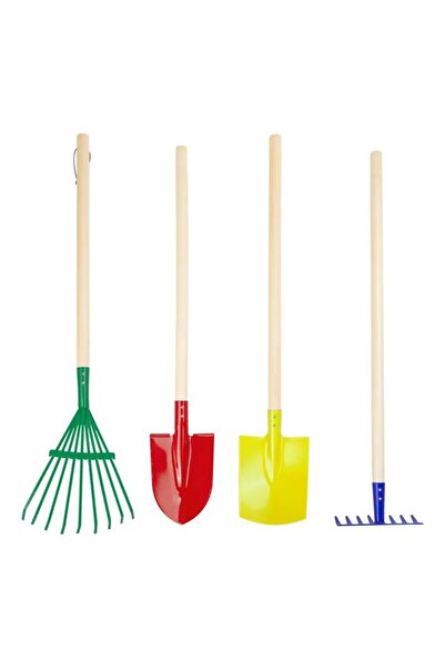 Small Foot Set de unelte de grădină pentru copii, din lemn și metal, greblă, ...