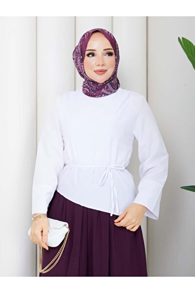 ELAY Fashion بلوزة نسائية بقصة غير متماثلة وربطة خصر