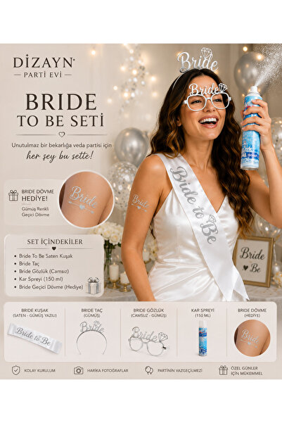 Dizayn Parti Evi Bride To Be Bekarlığa Veda Seti – Saten Kuşak, Taç, Camsız G...