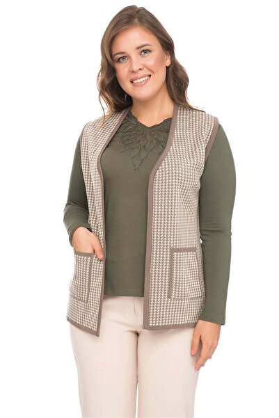 Uludağ Triko Γυναικείο πλεκτό Mother γιλέκο Mink Houndstooth