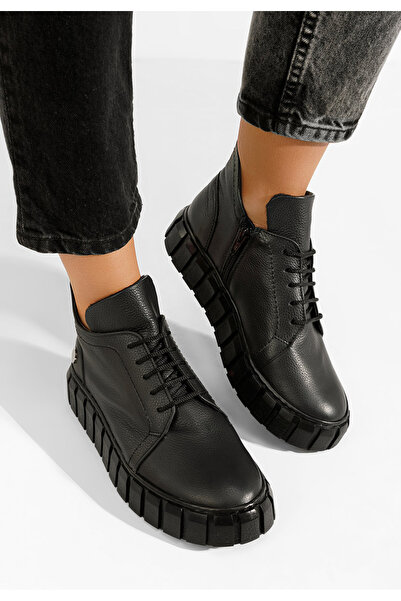 B T Shoes Γυναικείες δερμάτινες μπότες Argina V2 μαύρες