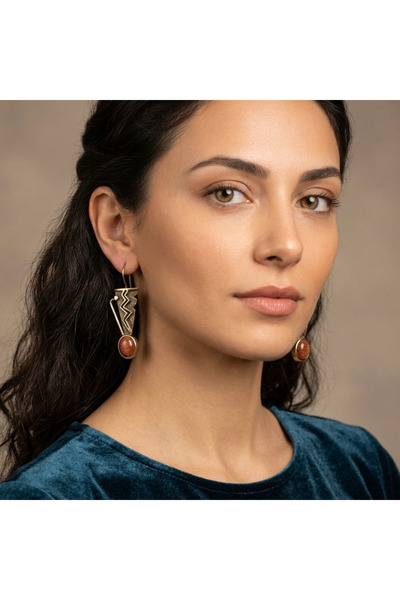 Hedea African Inspired Handmade Natural Stone Earrings Silvery Brown - Ethnic...