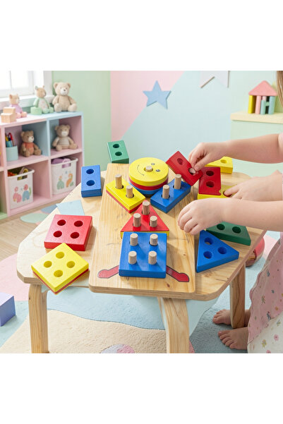 TUFY TOYS Wooden Geometric Shape Matching and Sorting Game - 20 Pieces Montes...