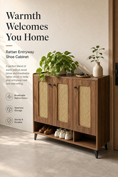 Bleco Tengmu shoe cabinet, retro-style home entry storage, indoor living room...