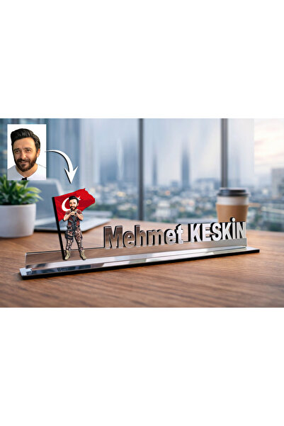 MK Sanart Fotoğraftan Tasarlanan Polis Karikatürlü Kişisel Masa İsimliği Göre...