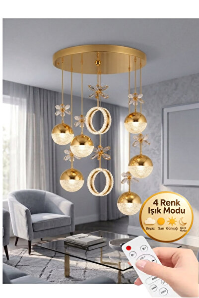 Lumia Lighting Lüxe Model 8'li Gold Kumandalı 3 Renk Modu Ledli Kristal Taşlı...