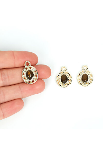 yfhobi 1 Adet - 22 mm Kahve Renk Taşlı Oval Uç, Charm Uç, Altın Kaplama 1.Kal...