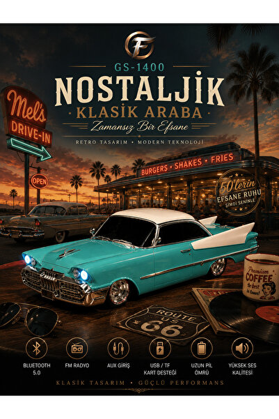 KOLAYEV GS-1400 Nostaljik Klasik Araba Bluetooth Hoparlör | FM Radyo USB TF K...