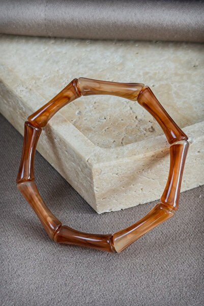 İthal Women's Bamboo Design Elastic Acrylic Bracelet - Trendy Resin Bamboo Fo...