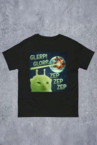 ARS Butik Crna GLERP! Zep Alien Cat Y2K unisex majica
