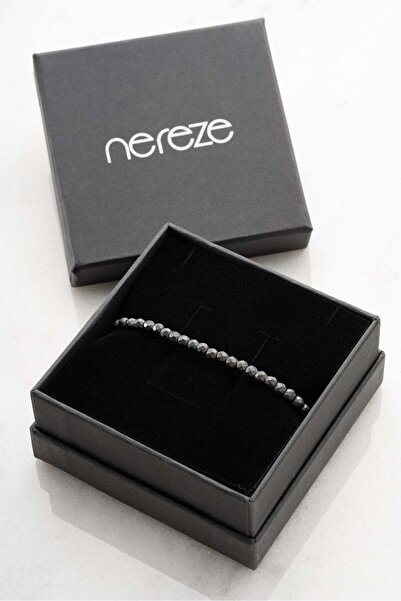 Nereze Faceted Cut Hematite Natural Stone Macrame Men's Bracelet