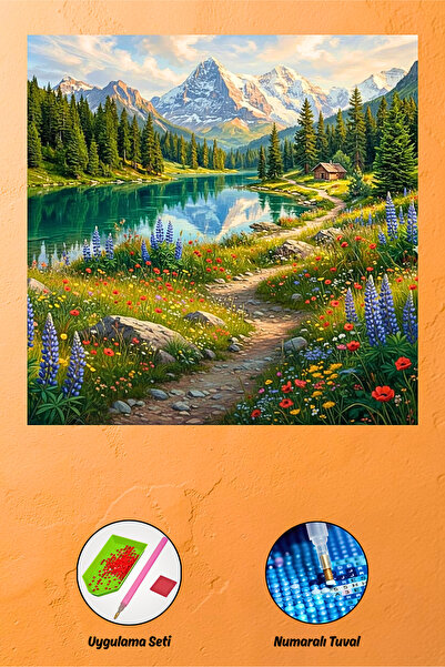 HONDEP 5D Diamond Painting 70x70cm Dağ Gölü Manzarası Sayılarla Elmas Boyama ...