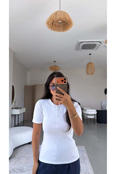 Buket Teke White Original Zr Buttoned Ribbed Tshirt