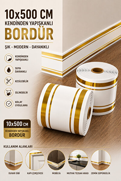 UKAB DEKOR 10x500 Cm Tek Parça Bordür Kendinden Yapışkanlı Dekoratif Duvar Ce...