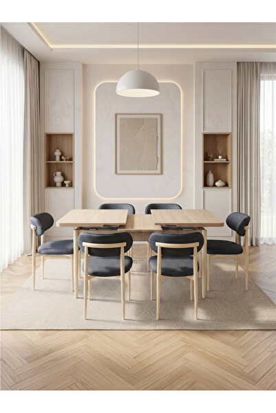 Concept Ayz Home Bella Serisi 6 Kişilik Antrasit Kumaş 80*130 Traverten Açılı...