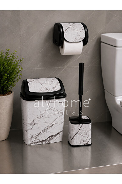 Alyhome طقم مرحاض مكون من 3 قطع، سلة مهملات كلينك، حامل ورق المرحاض + فرشاة