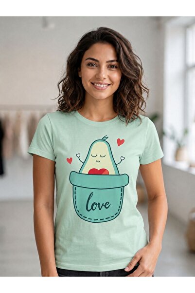 3S MODA Women's Basic Avocado Digital Printed T-Shirt