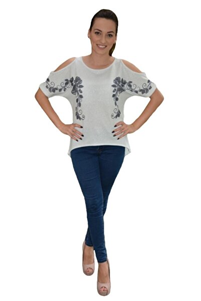 OEM Bluza de primavara-vara cu design deosebit in fata, nuanta alba