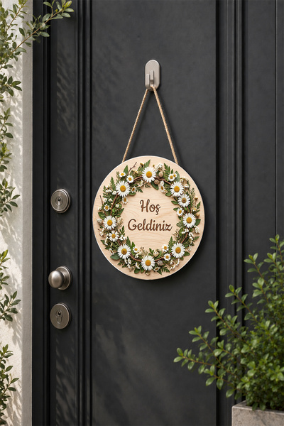 Lucena Wooden Mdf Daisy Concept Welcome Written Round Door Ornament