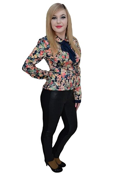 OEM Pantalon casual cu piele ecologica in fata, de culoare neagra