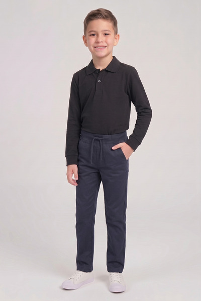 nacar çarşı Boys' Black Long Sleeve Polo Collar T-Shirt Navy Blue Ribbed Wais...