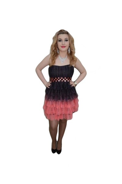 OEM Rochie deosebita, nuanta de corai, voal rafinat, pietre fine