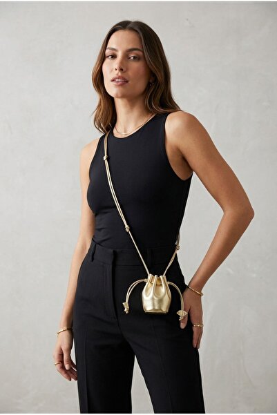 Baguar Women's Gold Color Mini Drawstring Bag