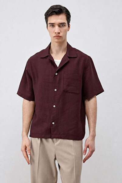 Antioch Burgundy Lyocell Blend Short Sleeve Men's Shirt