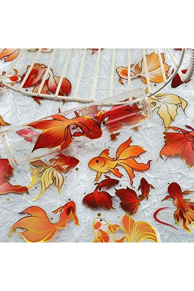 Choice 50pcs 50/100 Pcs Exquisite Cartoon Gold Foil Koi PET Clear Waterproof ...