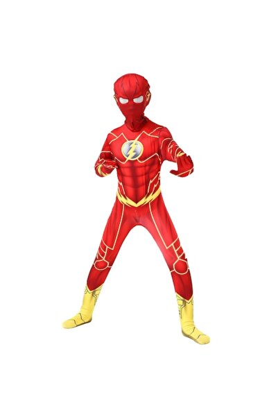 Funny Party Shop Costum strâmt Flash pentru copii, Roșu cu galben, 3-4 ani