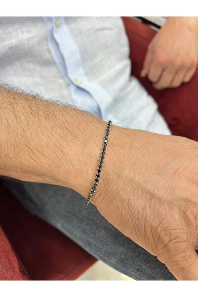 byBurak GOLD Siyah Taşlı Erkek Su Yolu Bileklik - BLK1113
