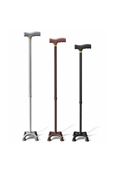 Store (Kahverengi) Metal 4 Ayaklı Ayarlanabilir Destek Bastonu T Saplı 102 Cm...