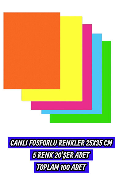 SEYFİKİRTASİYE Live Phosphorescent Colors 25X35 cm 5 Colors 20 Pieces Each To...